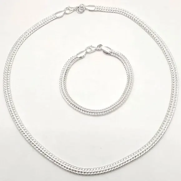 925 Silver Necklace & Bracelet Set Braided 6MM Chain Vintage Fashion Gift NEW - Picture 4 of 6